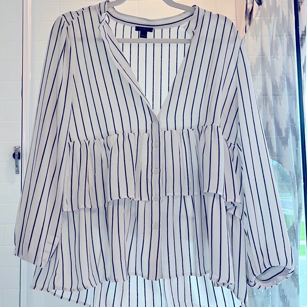 Adorable black and white stripe ruffle top